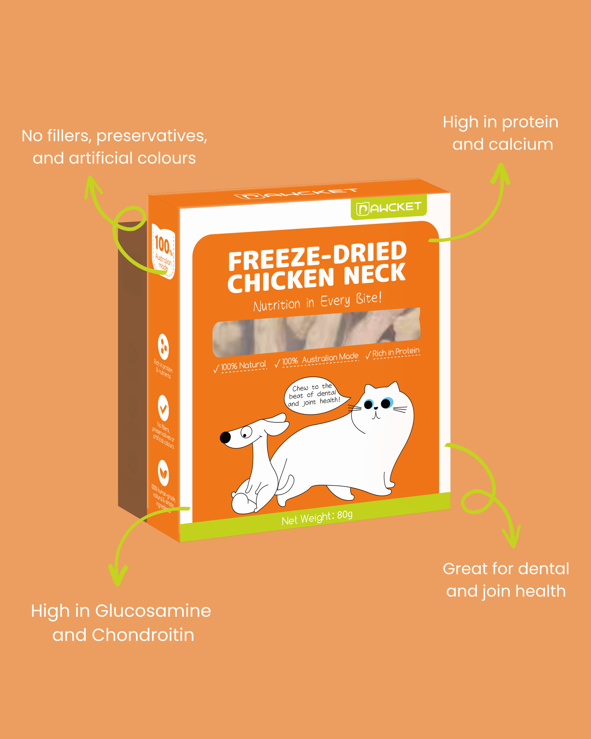 freeze dried chicken neck | dog treats | cat treats | australian made | Pawcket Pet Treats